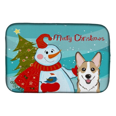 Carolines Treasures Snowman With Sable Corgi Dish Drying Mat BB1873DDM